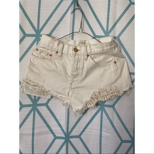 Free people daisy chain lace denim white shorts